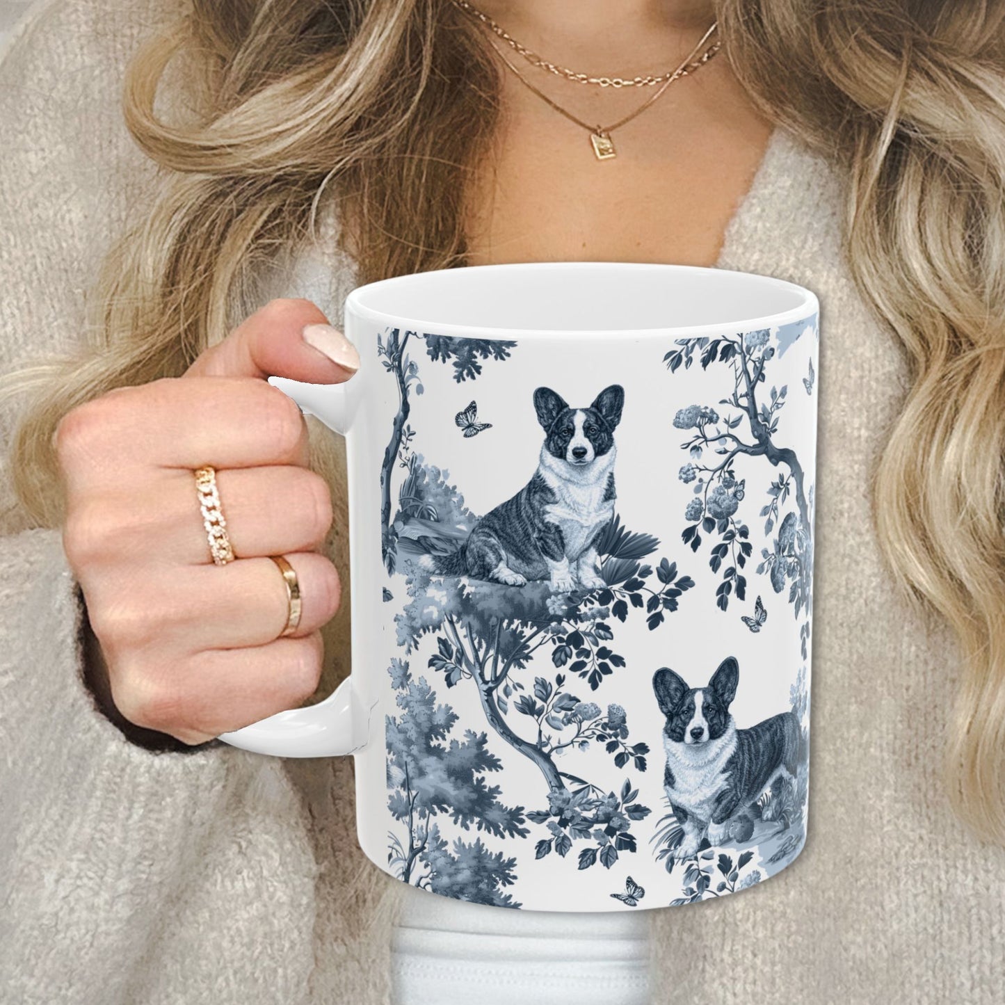 Cardigan Welsh Corgi Mug - Blue Toile Pattern