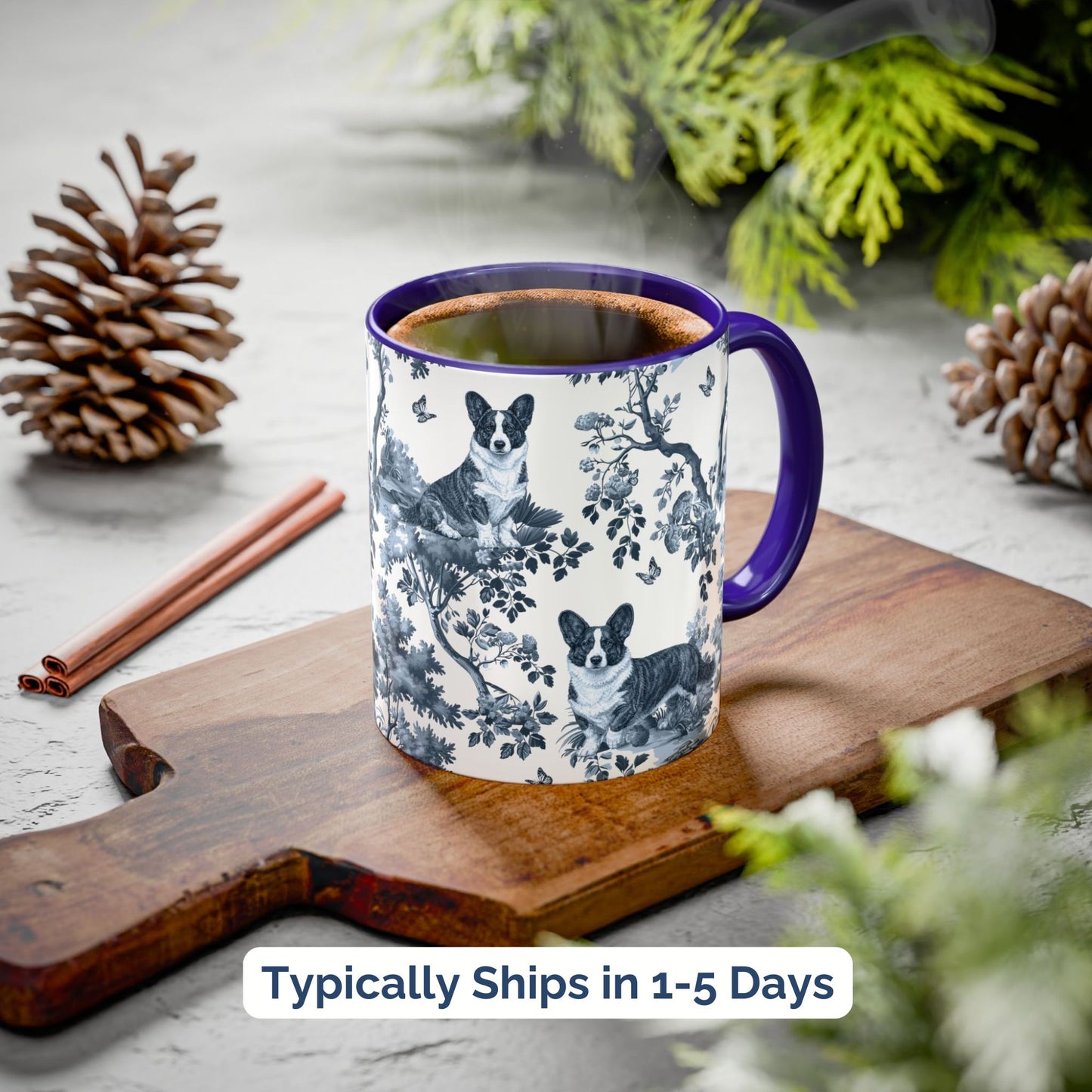 Cardigan Welsh Corgi Mug - Blue Toile Pattern
