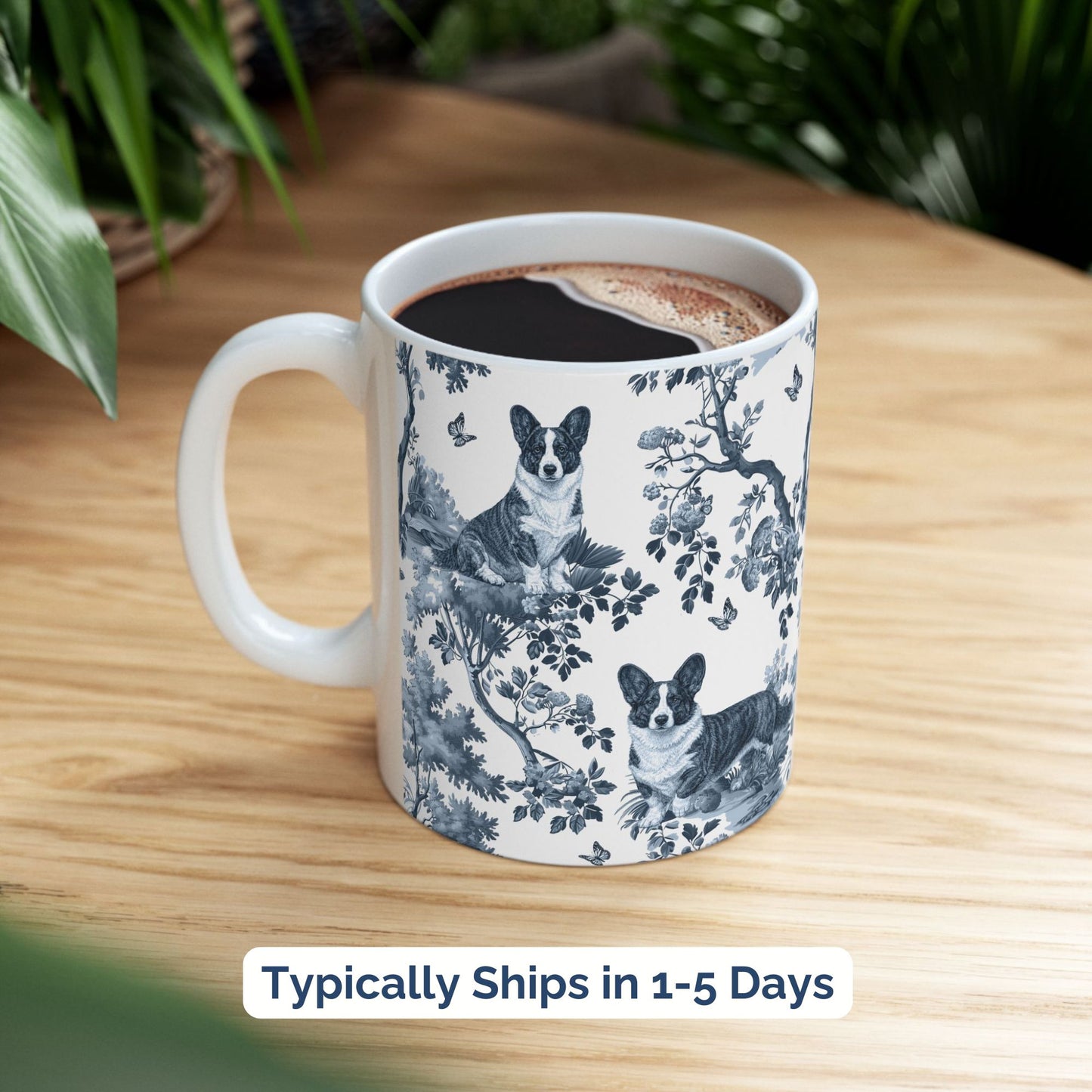 Cardigan Welsh Corgi Mug - Blue Toile Pattern