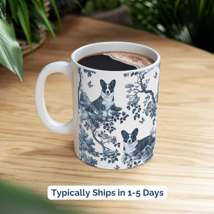 Cardigan Welsh Corgi Mug - Blue Toile Pattern