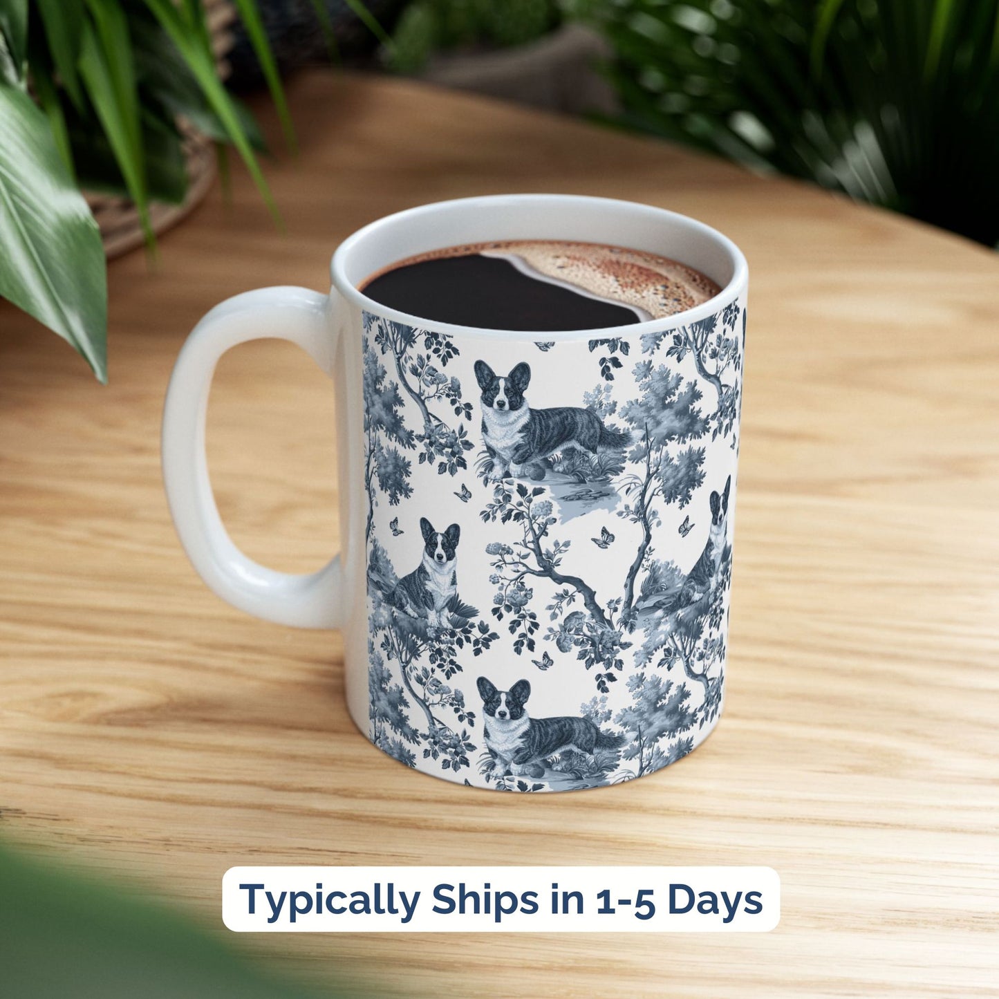 Cardigan Welsh Corgi Mug - Blue Toile Pattern