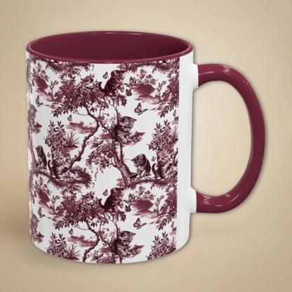 Cat & Butterfly petite cranberry toile 11 oz ceramic mug, right view