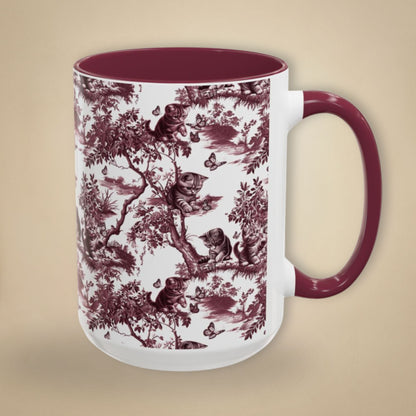 Cat & Butterfly petite cranberry toile 15 oz ceramic mug, right view