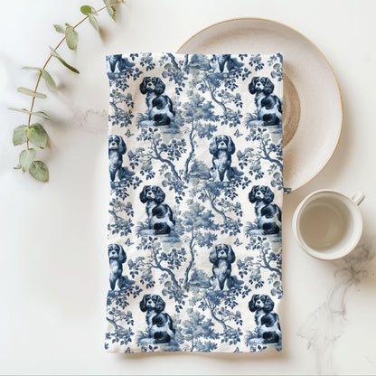 Cavalier King Charles Spaniel Cotton Tea Towels -Toile Pattern