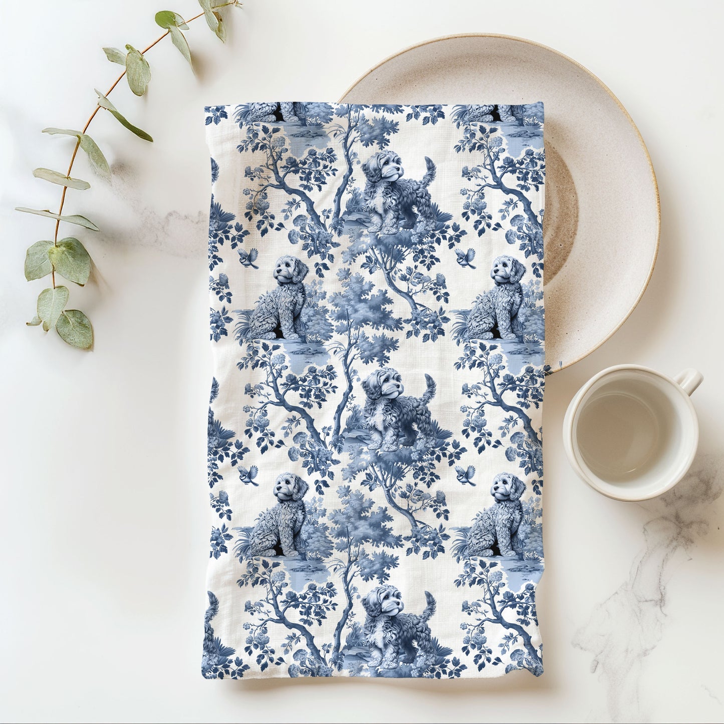 Cavapoo Cotton Tea Towels - Toile Pattern