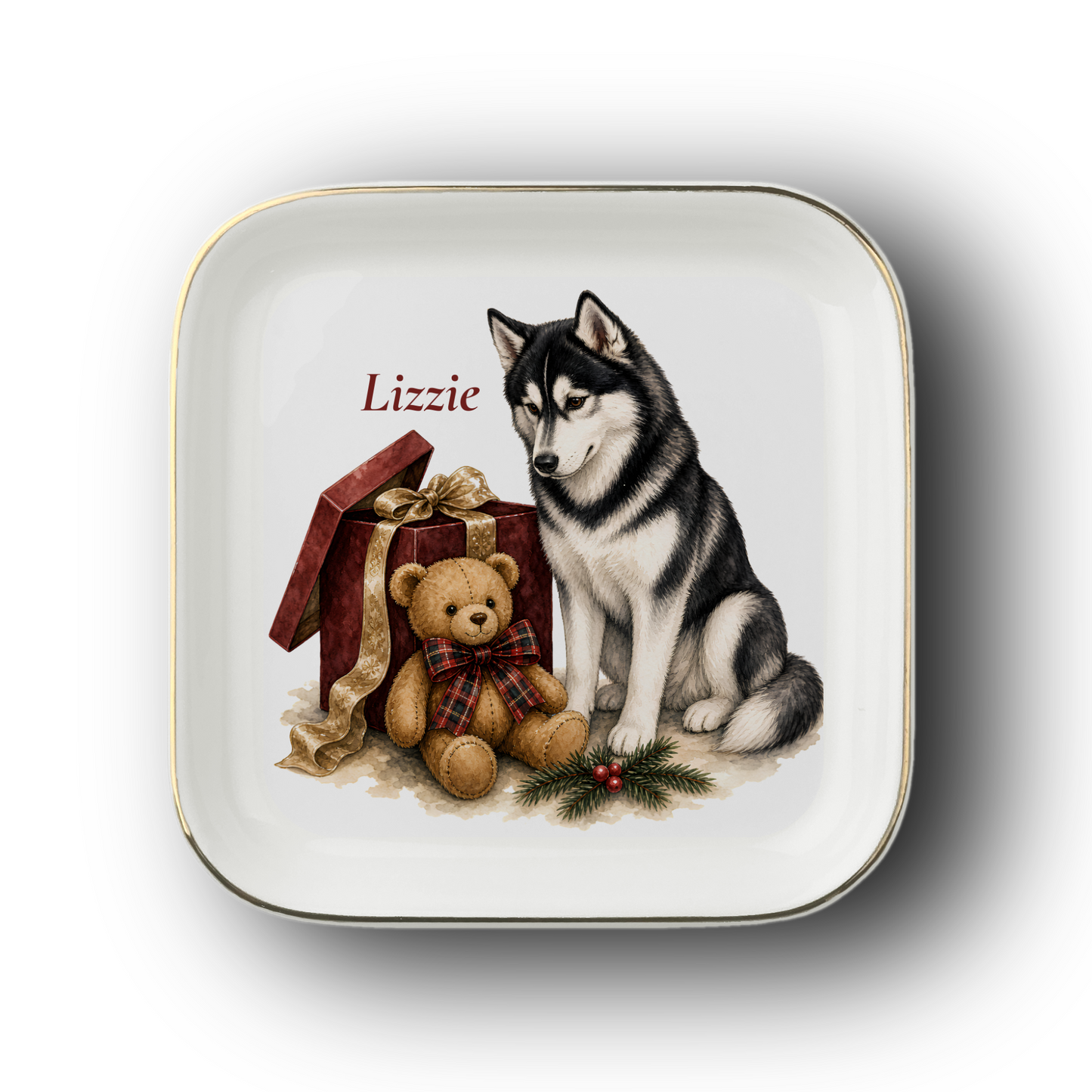 Siberian Husky jewelry dish on a white background