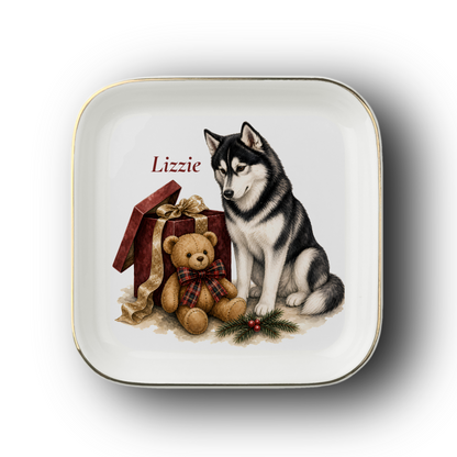 Siberian Husky jewelry dish on a white background