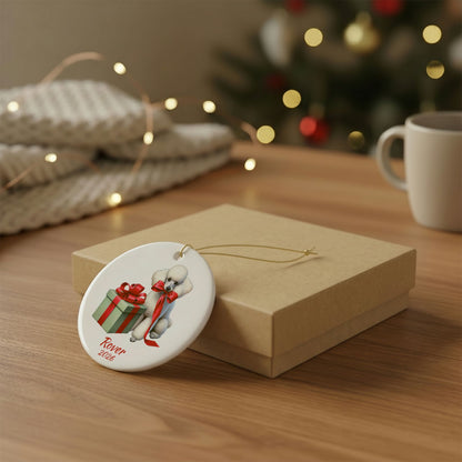 White Standard Poodle ornament shown with the gold gift box option
