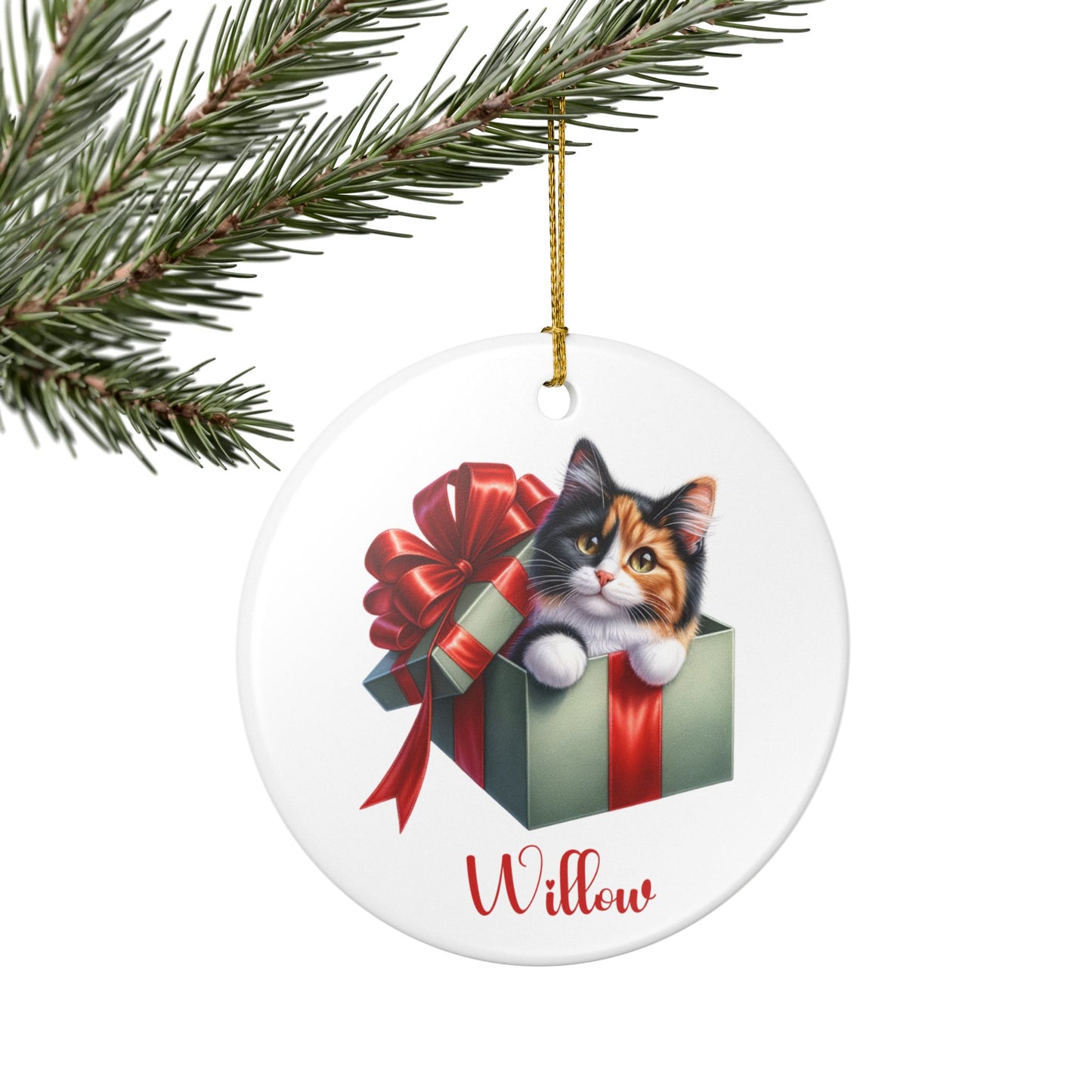 Calico Cat Ornament with Custom Name