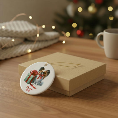 Papillon ornament shown with the gold gift box option