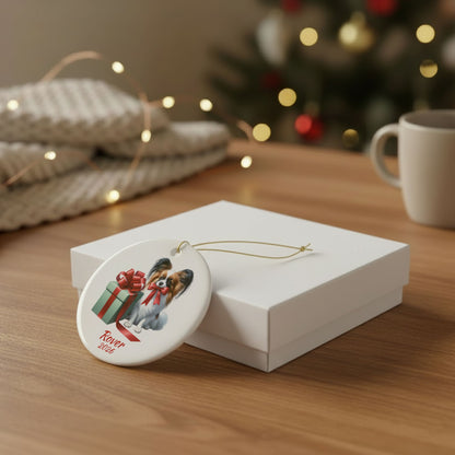 Papillon ornament shown with the white gift box option