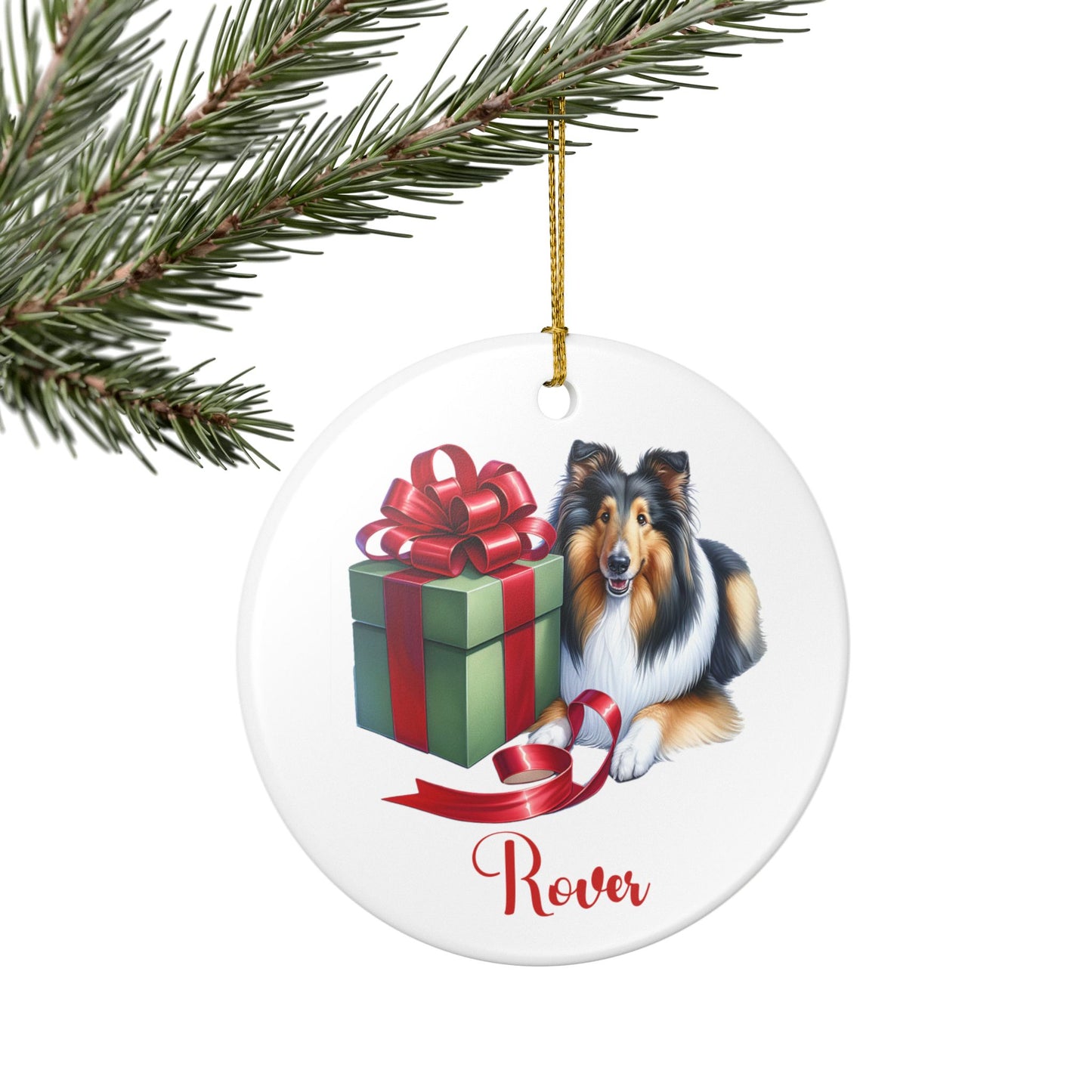 Rough Collie Ornament with Custom Name