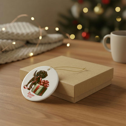 Boykin Spaniel ornament shown with the gold gift box option