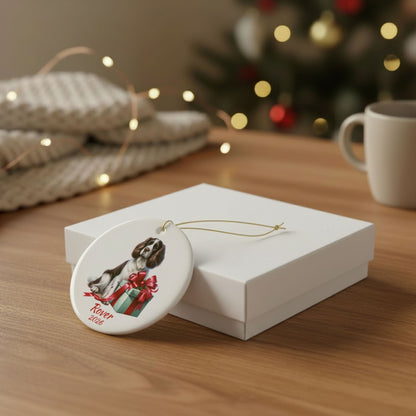 English Springer Spaniel ornament shown with the white gift box option
