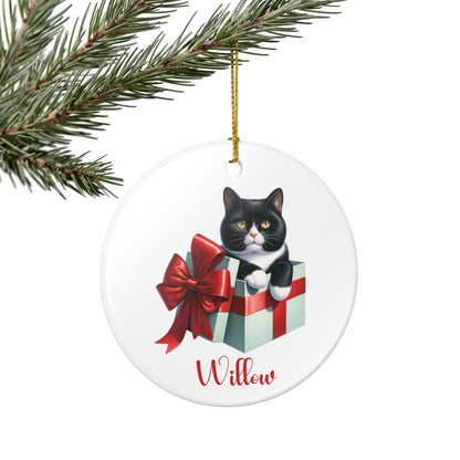 Tuxedo Cat Ornament with Custom Name