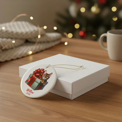 Bengal Cat ornament shown with the white gift box option