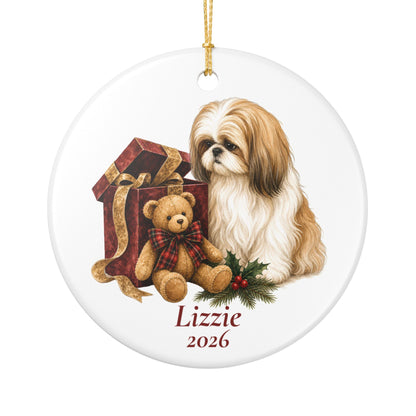 Shih Tzu ornament shown with the white gift box option