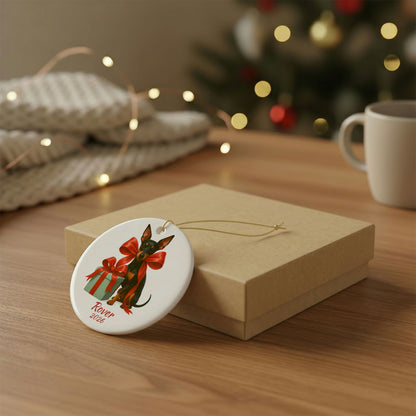 Manchester Terrier ornament shown with the gold gift box option