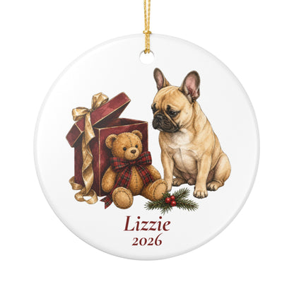 French Bulldog (Fawn) ornament shown with the white gift box option