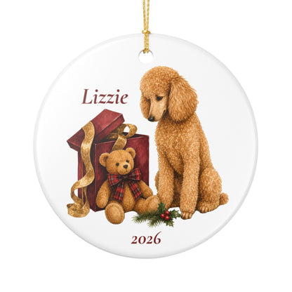 Standard Poodle (Apricot) ornament shown with the white gift box option