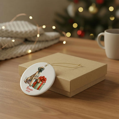 Great Dane ornament shown with the gold gift box option