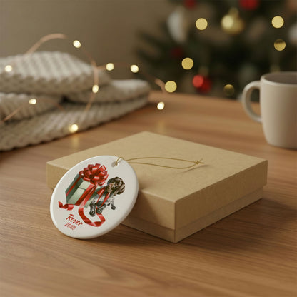German Shorthaired Pointer ornament shown with the gold gift box option