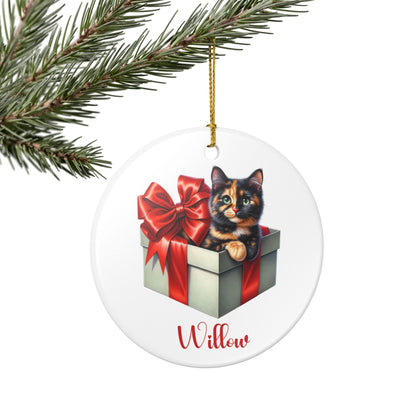 Tortie Cat Ornament with Custom Name