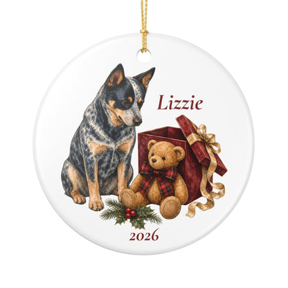 Australian Cattle Dog ornament shown with the white gift box option