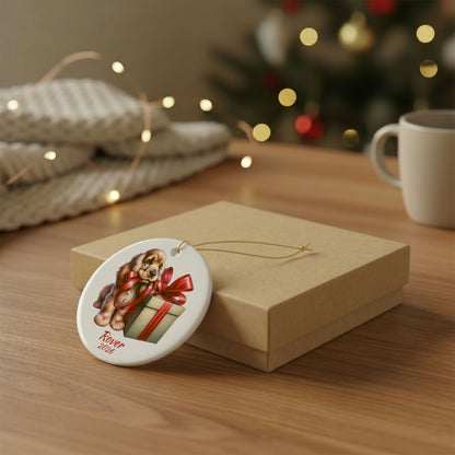 American Cocker Spaniel ornament shown with the gold gift box option