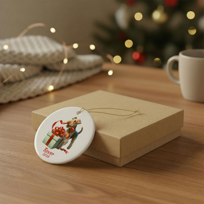 Airedale Terrier ornament shown with the gold gift box option
