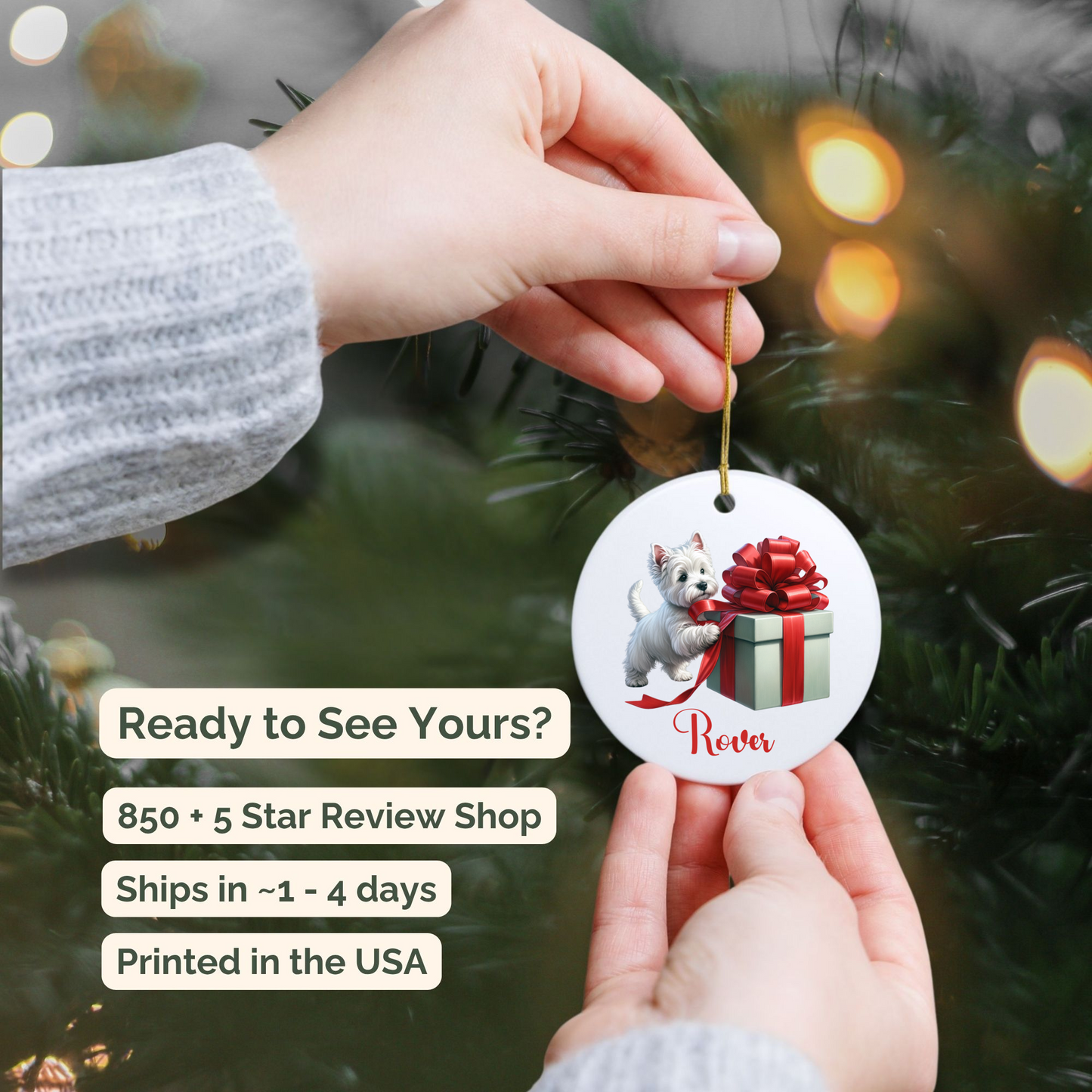 West Highland Terrier Ornament with Custom Name