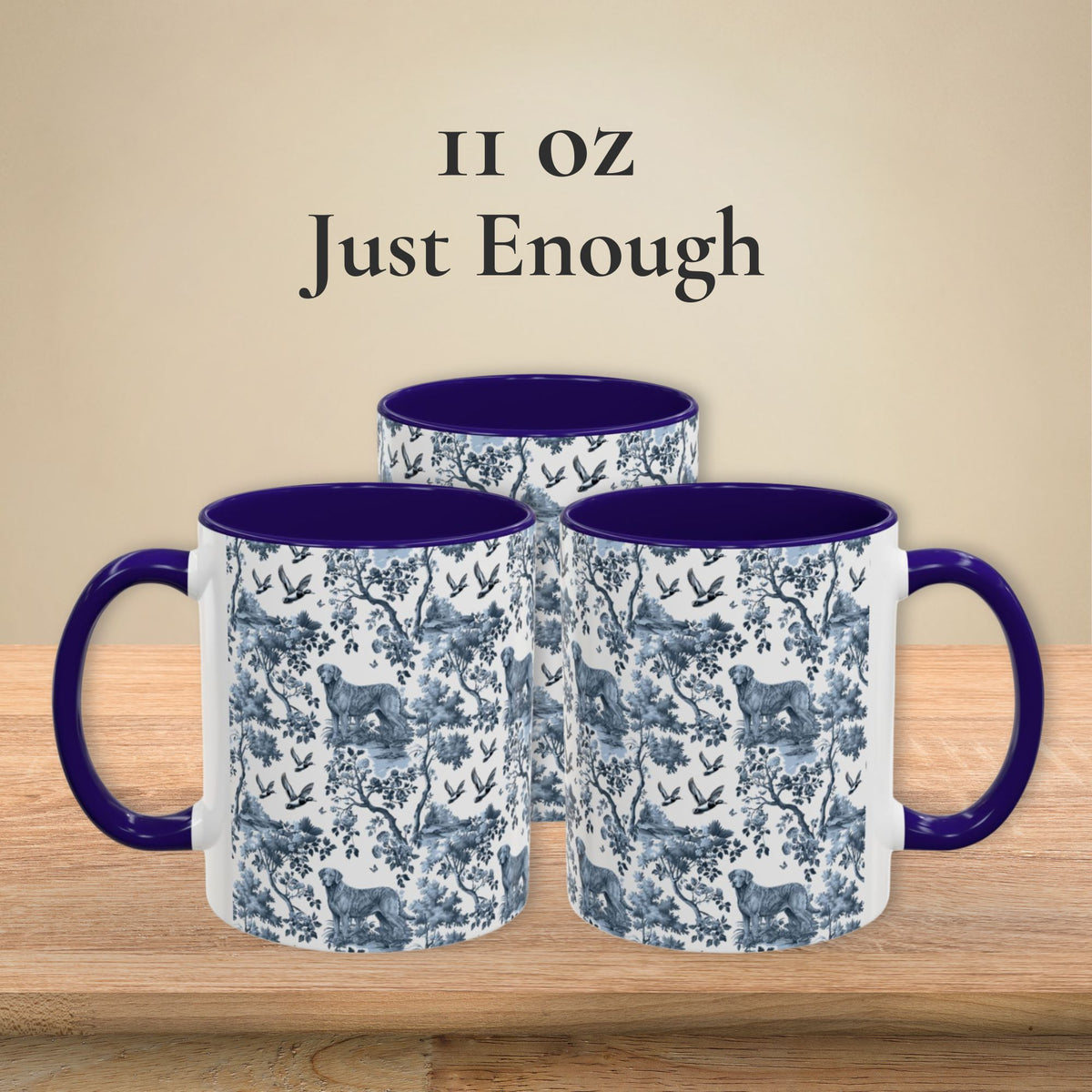 Chesapeake Bay Retriever petite garden toile deux 11 oz ceramic mug, left, front and right views