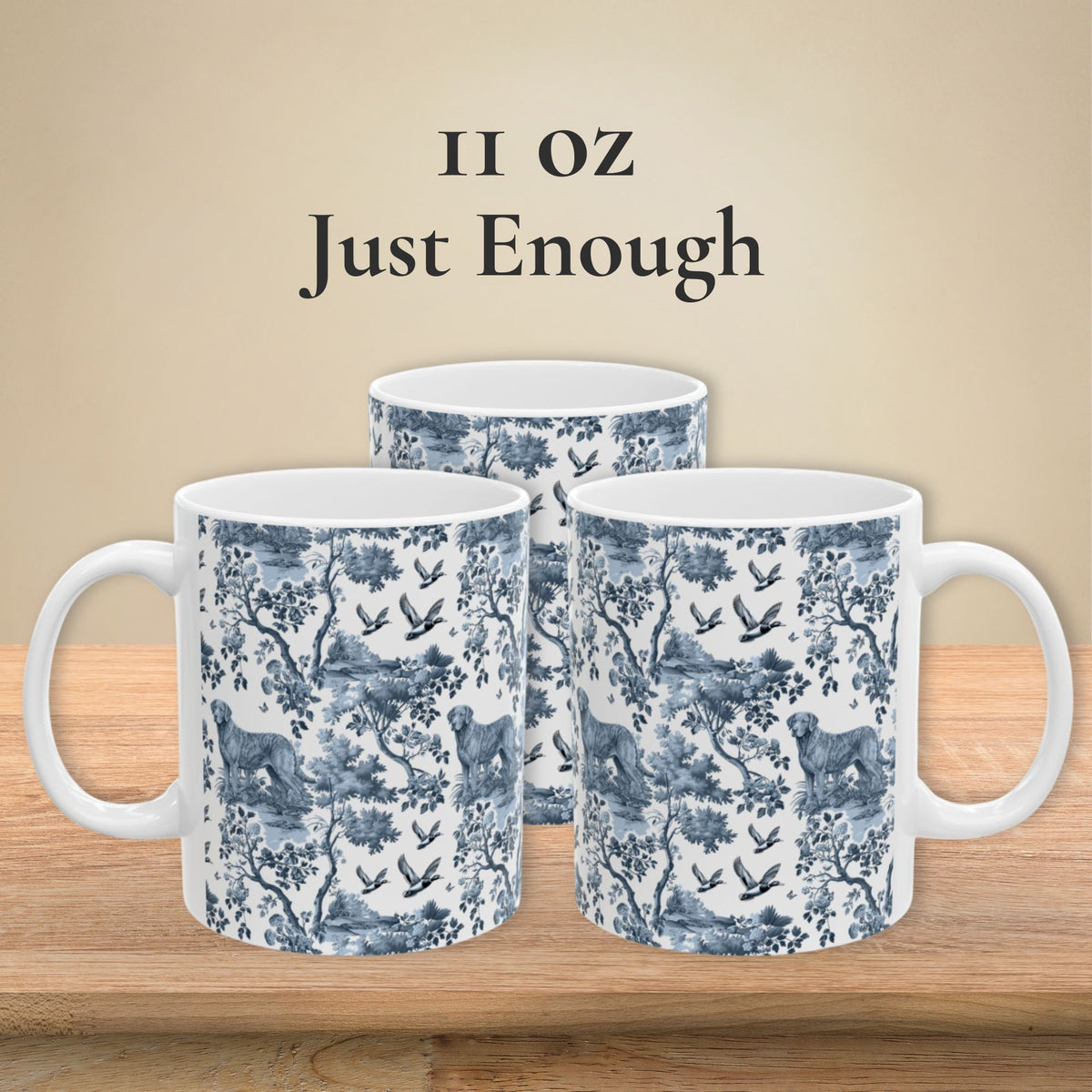 Chesapeake Bay Retriever petite garden toile 11 oz ceramic mug, left, front and right views