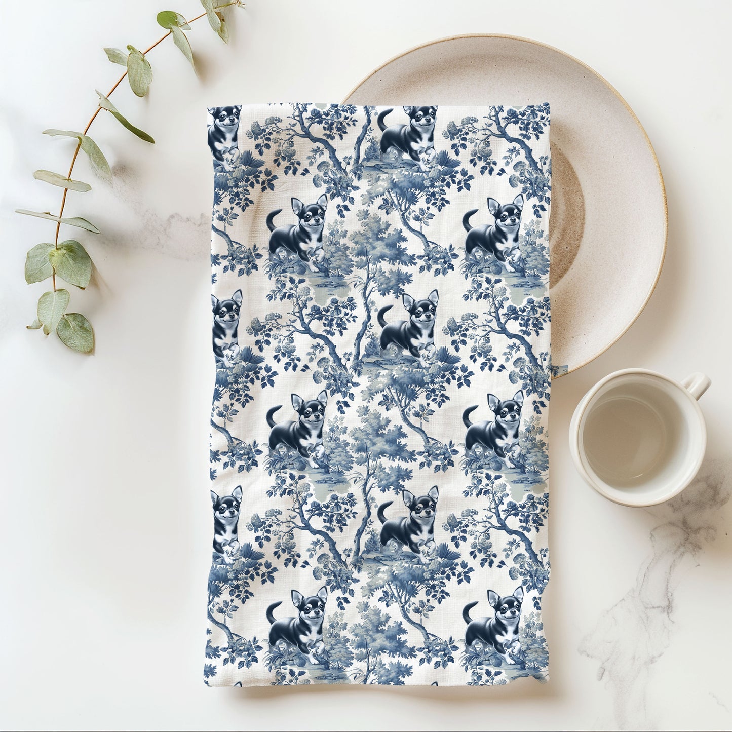 Chihuahua Cotton Tea Towels - Toile Pattern