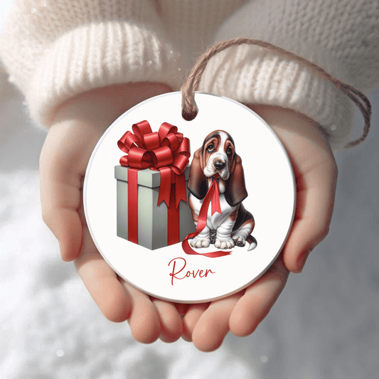Basset Hound Personalized Dog Ornament with Custom Name