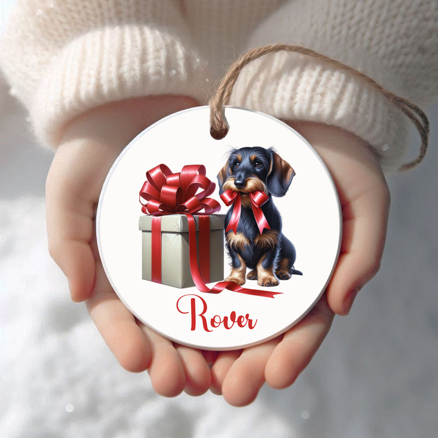 Wirehaired Dachshund Ornament with Custom Name