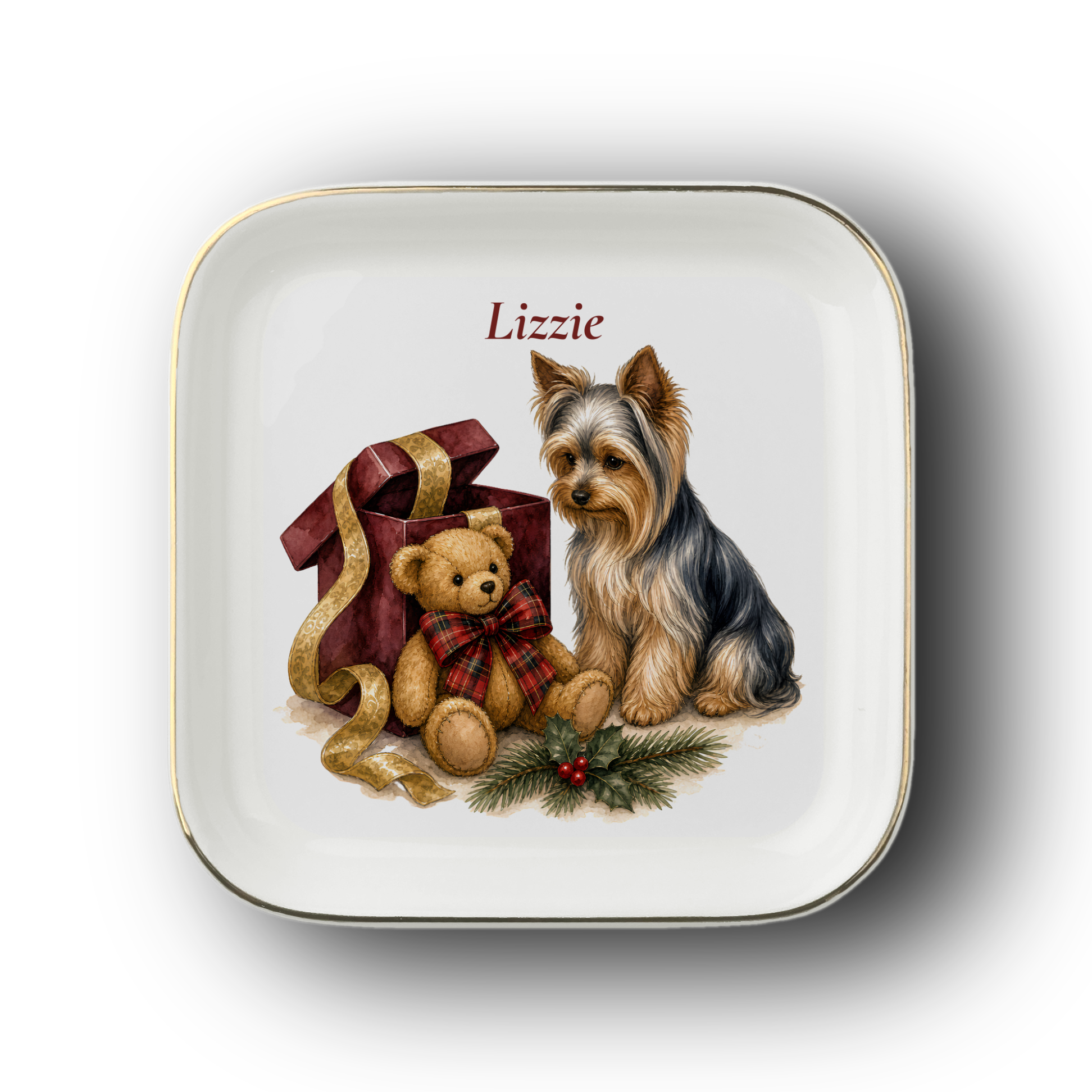 Yorkshire Terrier jewelry dish on a white background
