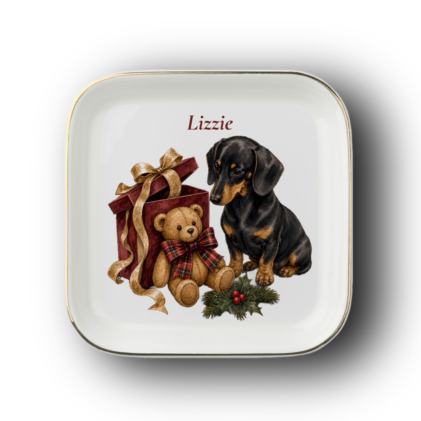 Dachshund jewelry dish on a white background