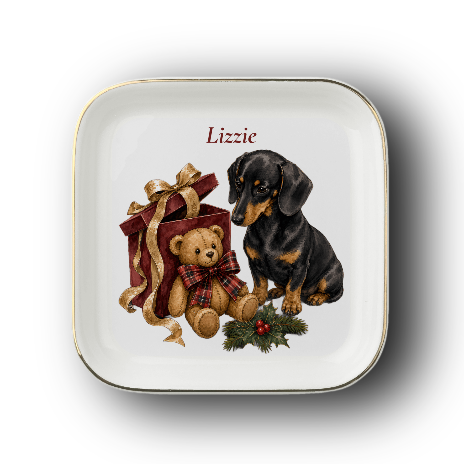 Dachshund jewelry dish on a white background