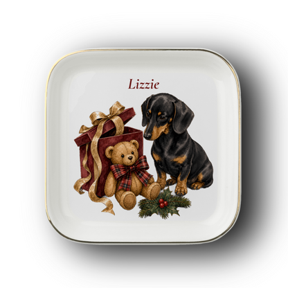 Dachshund jewelry dish on a white background