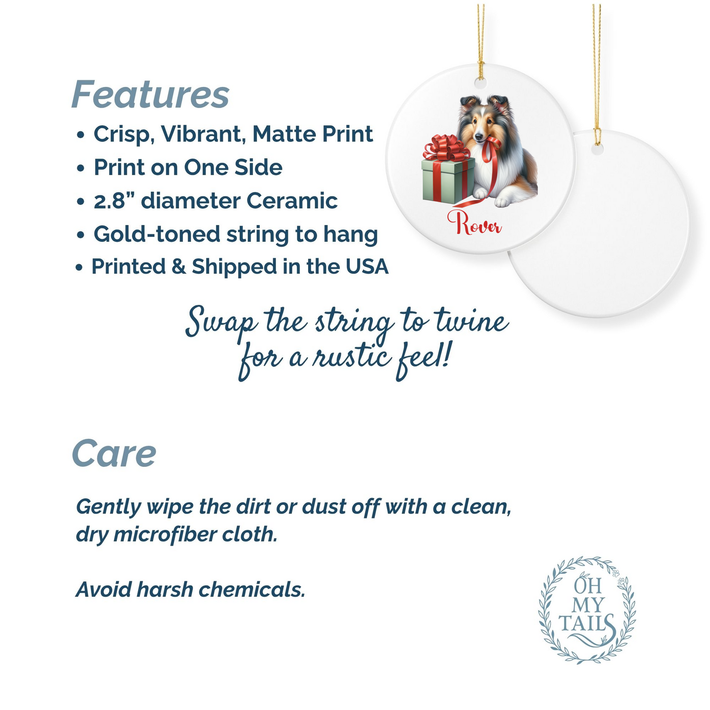 Shetland Sheepdog Ornament with Custom Name