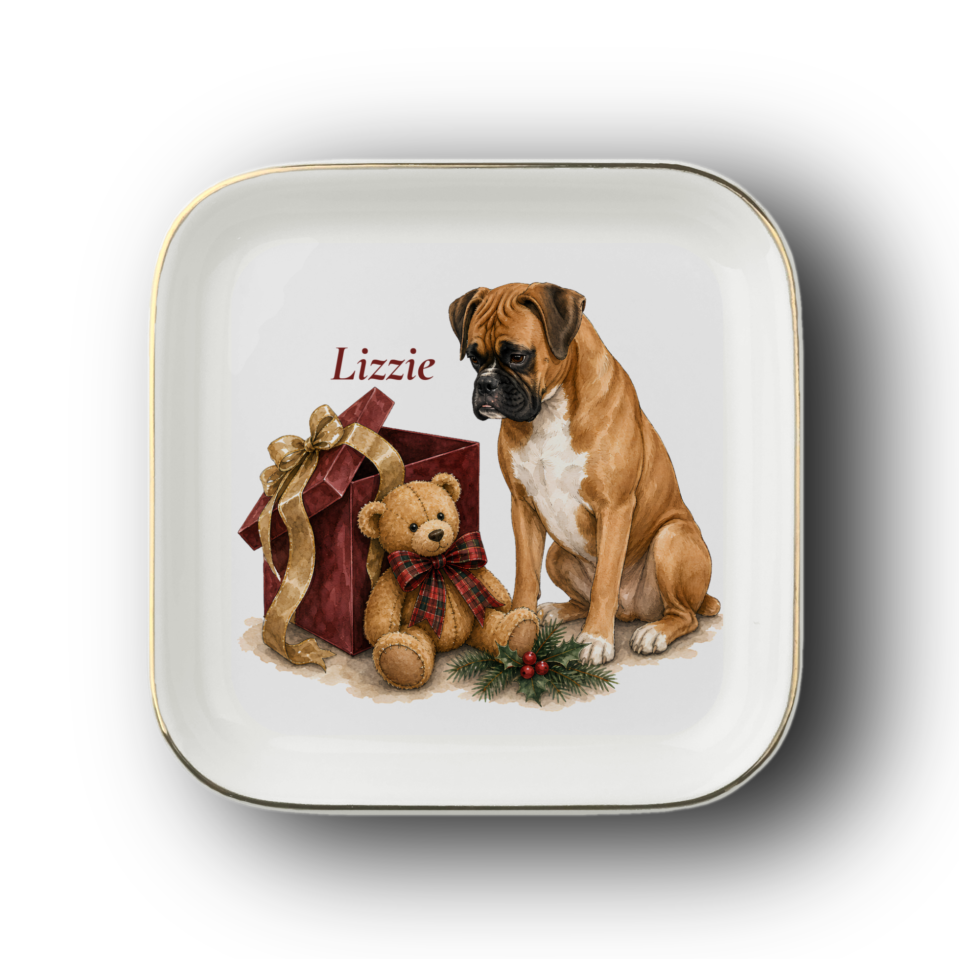 Boxer jewelry dish on a white background