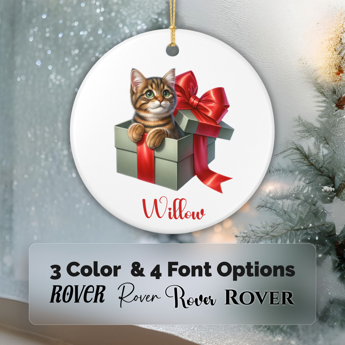 Tabby Cat Ornament with Custom Name