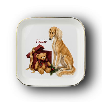 Saluki jewelry dish on a white background