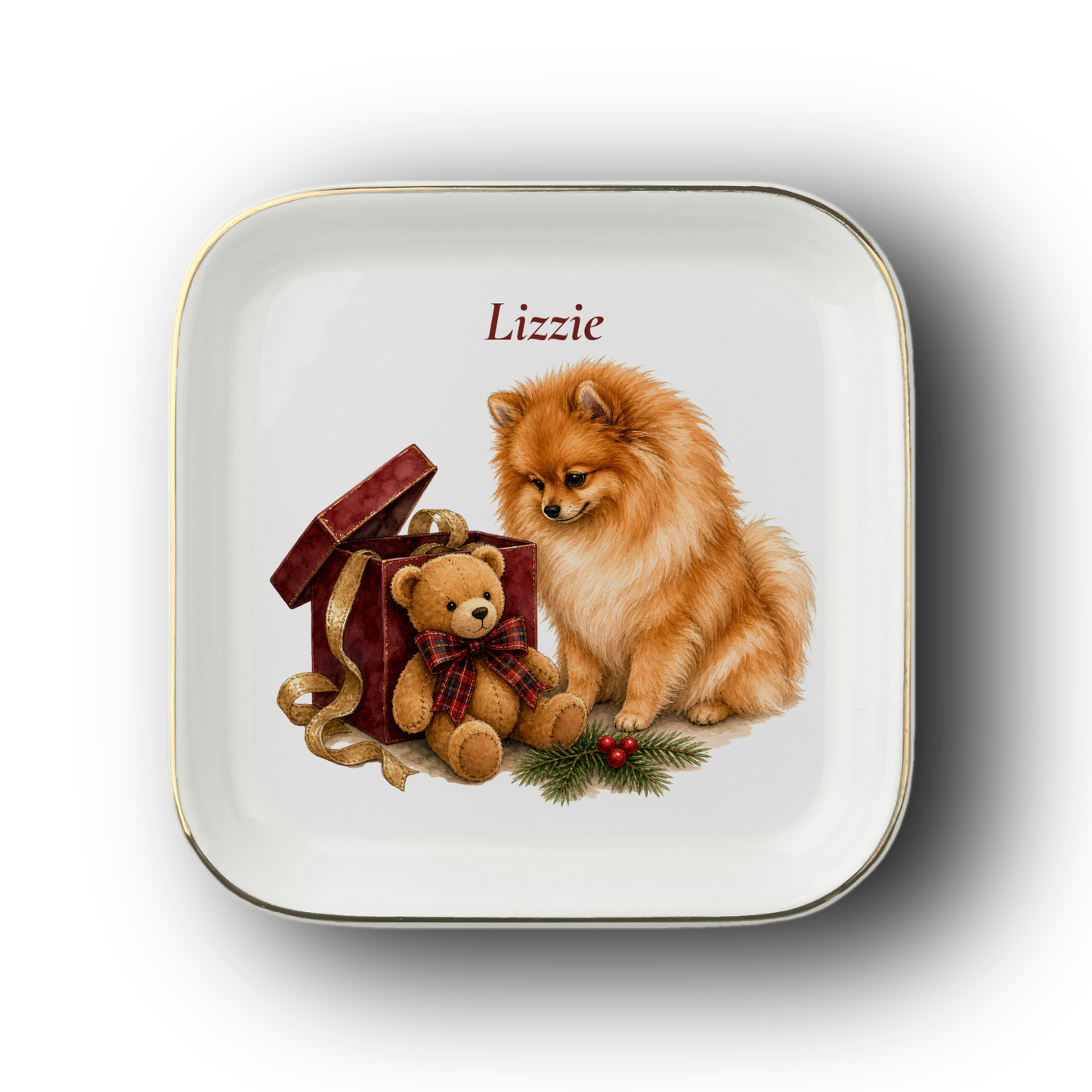 Pomeranian jewelry dish on a white background