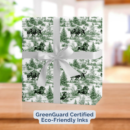 Dachshund green winter toile Christmas wrapping paper