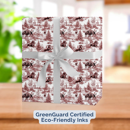 Dachshund red winter toile Christmas wrapping paper