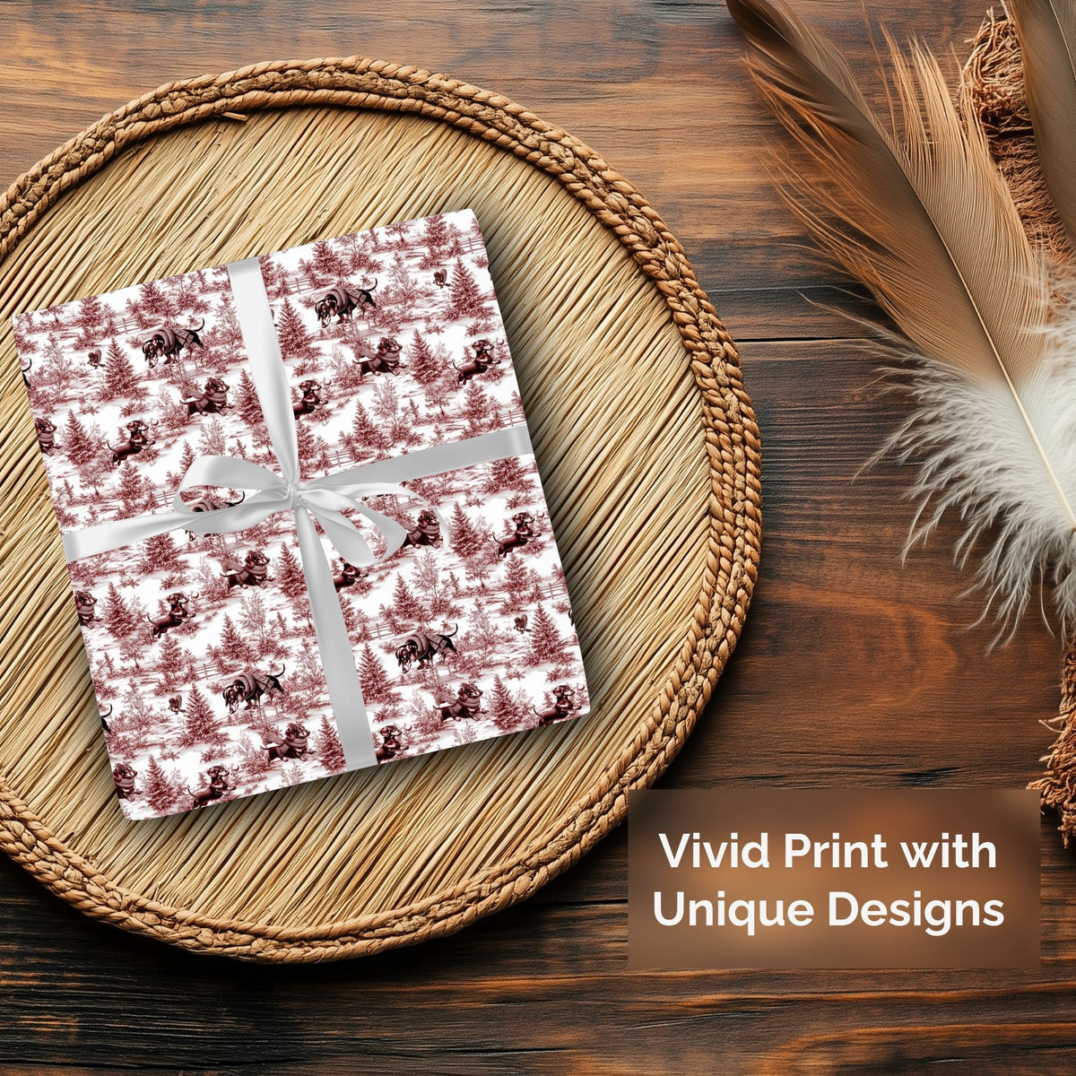 Dachshund red winter toile Christmas wrapping paper