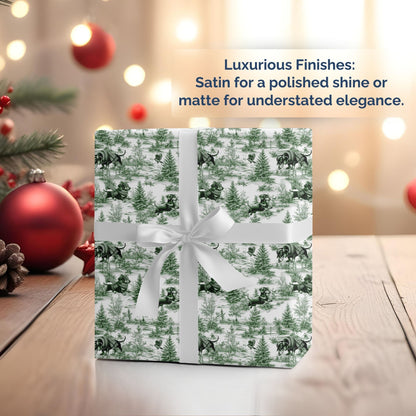 Dachshund green winter toile Christmas wrapping paper