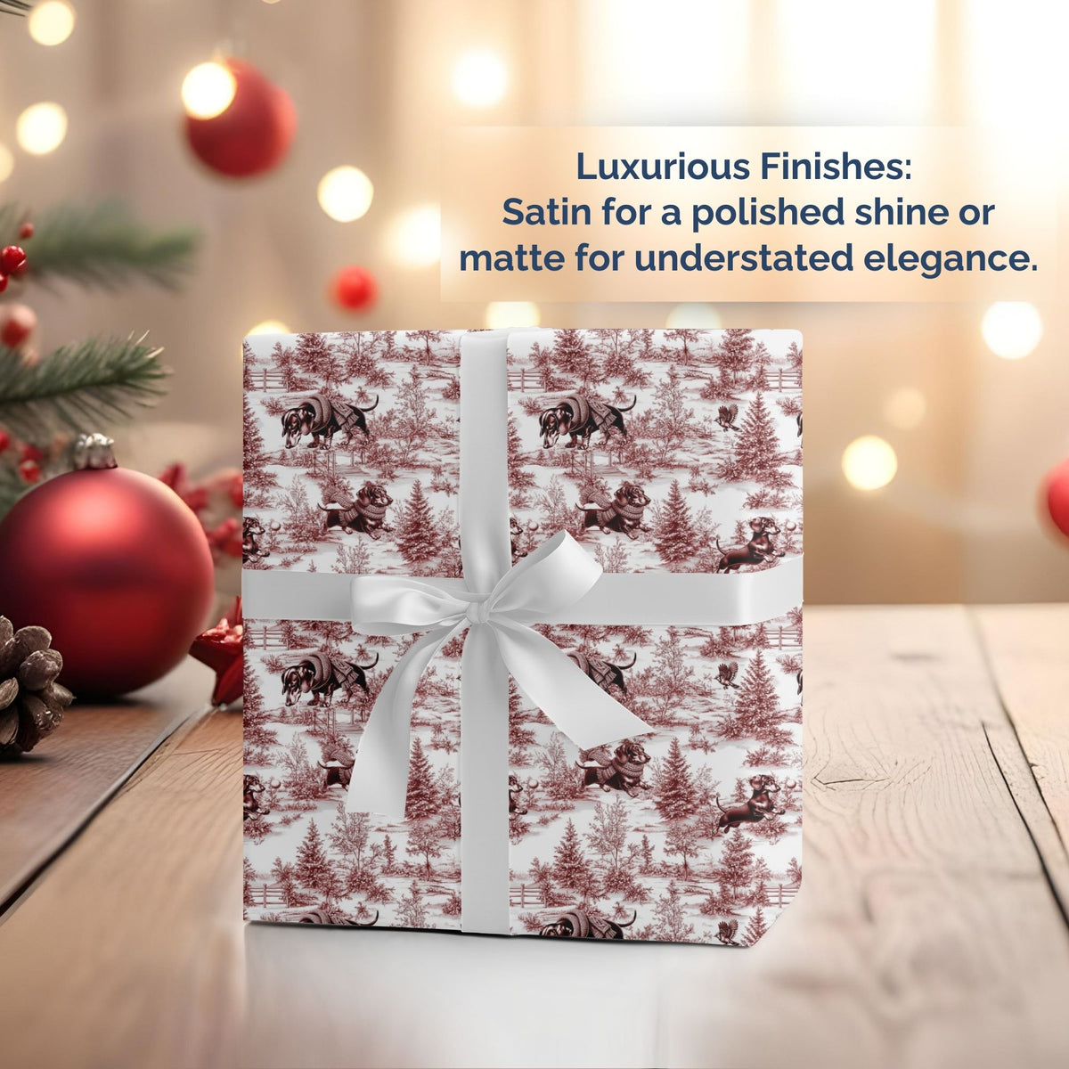 Dachshund red winter toile Christmas wrapping paper